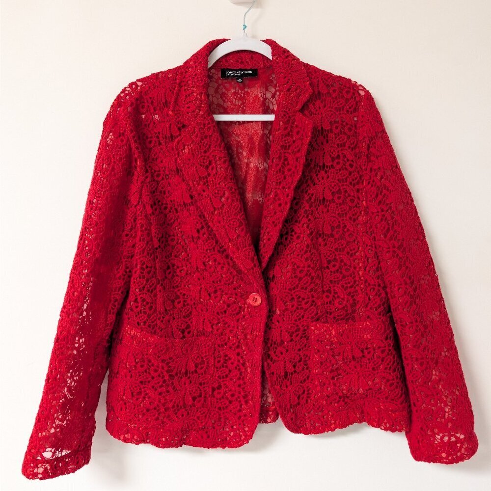 Jones New York red lace sheer blazer jacket